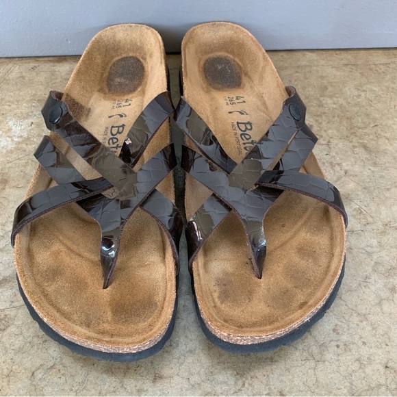 Bertula Brown Textured Shiny Strap Sandals Size 41/10 - Picture 1 of 11